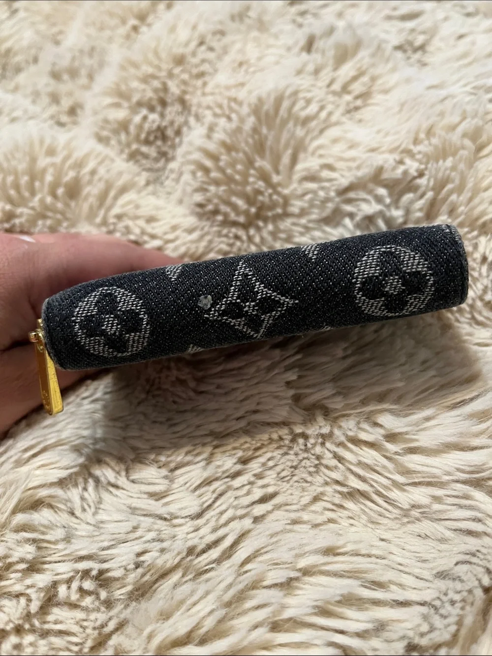 Louis Vuitton Black Monogram Denim Zip Coin Pouch with Gold Hardware